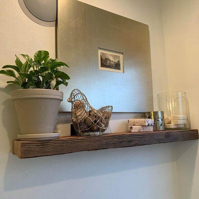 Rustic Reclaimed Elm Floating Shelf – Handmade Solid Wood Wall Shelf