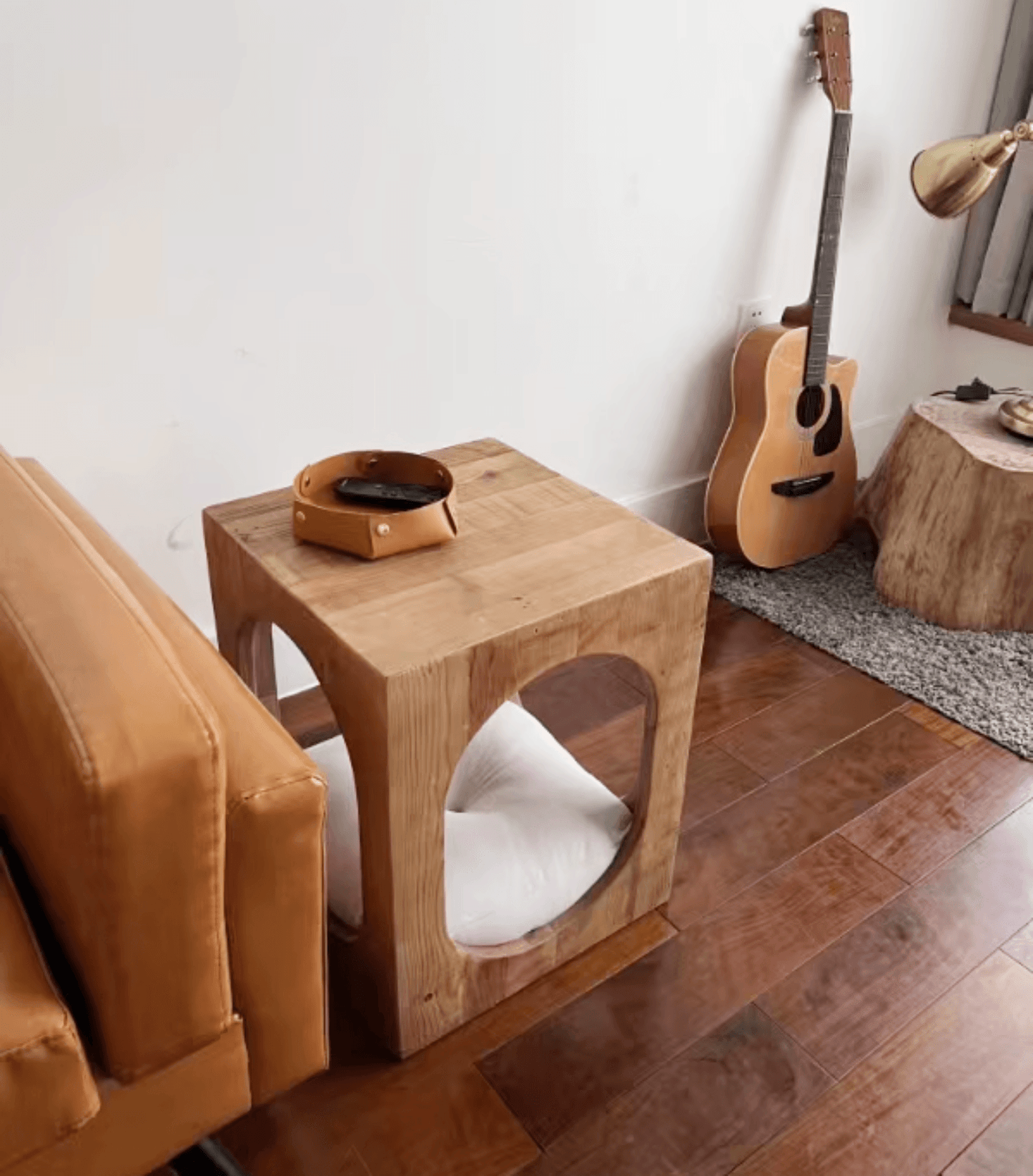 Pet-Friendly Reclaimed Wood Coffee Table with Hidden Cat Hideaway