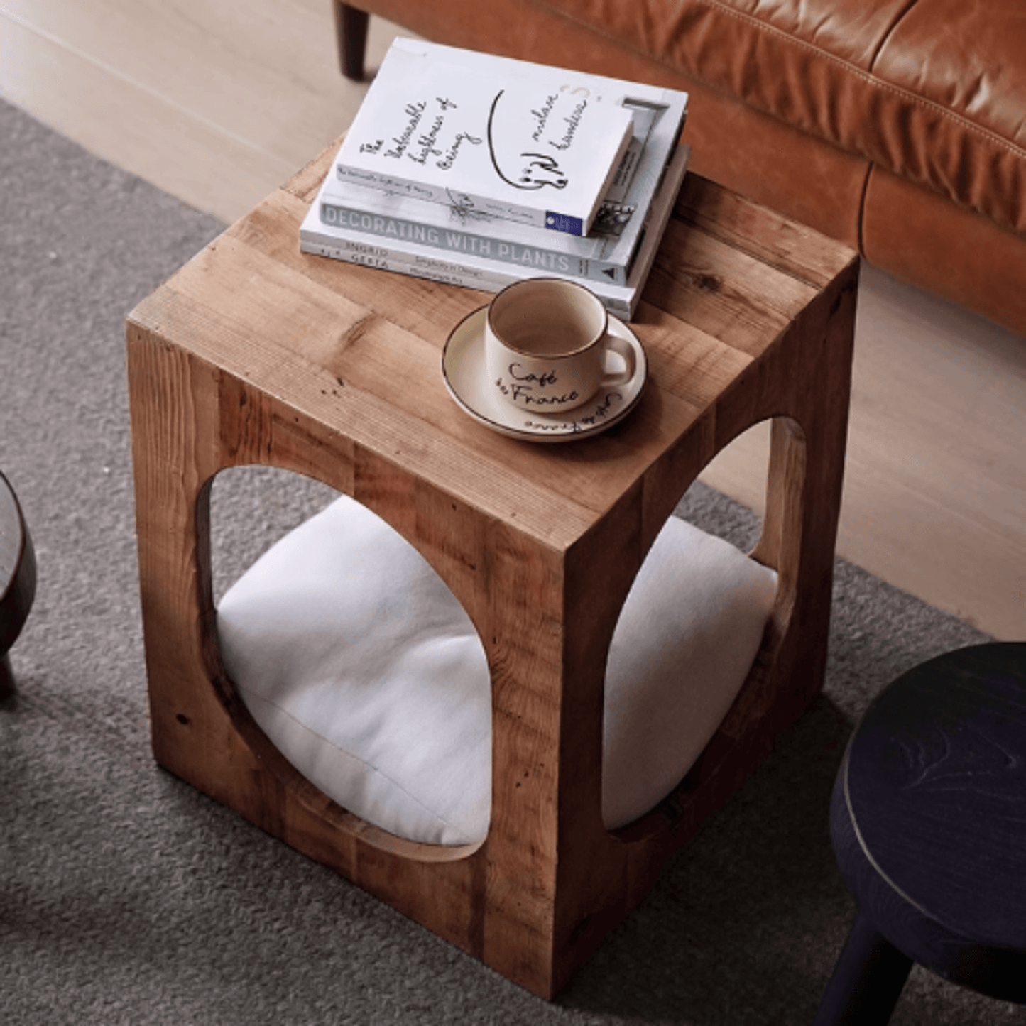 Pet-Friendly Reclaimed Wood Coffee Table with Hidden Cat Hideaway