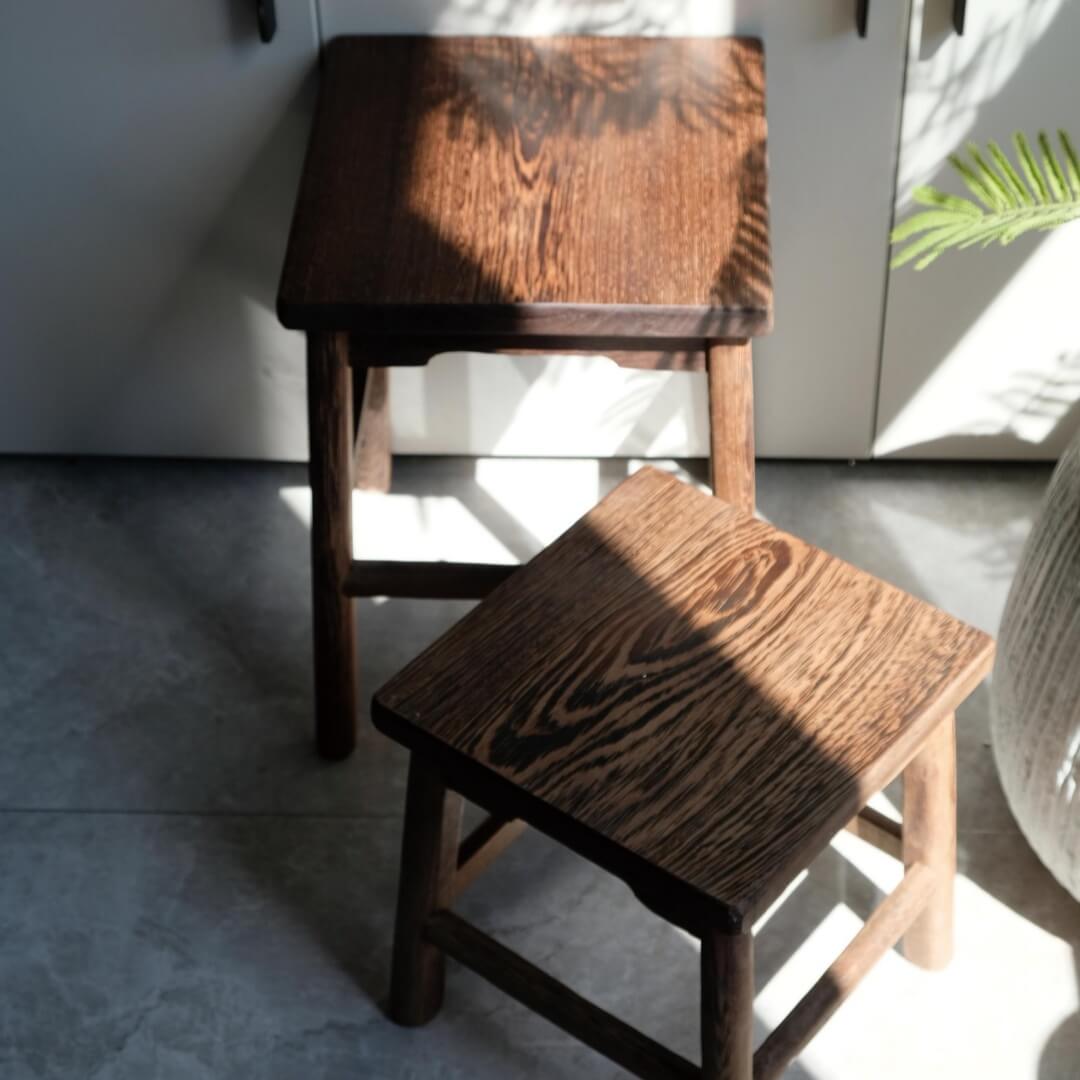 Handcrafted Wenge Wood Square Stool Set, Step Stool, Handcrafted Wooden Meditation Stool