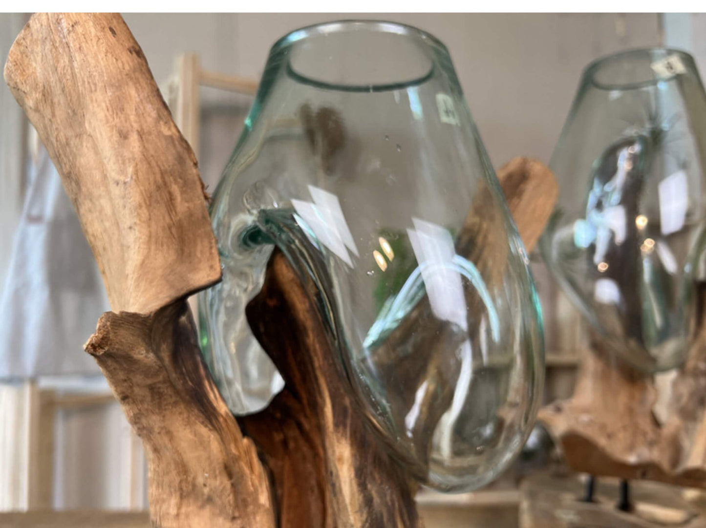Molten Glass on Driftwood – Hand Blown Recycled Glass Terrarium & Succulent Planter