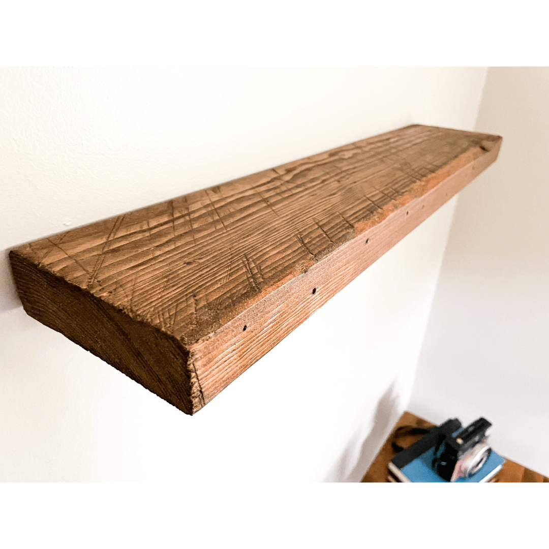 Rustic Reclaimed Elm Floating Shelf – Handmade Solid Wood Wall Shelf