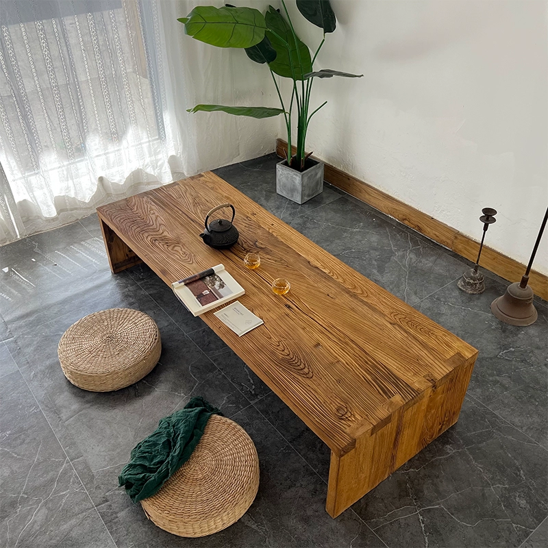 Handcrafted Solid Wood Table — Rustic Farmhouse Center Table with Extra-Long Plank Top for Living Room