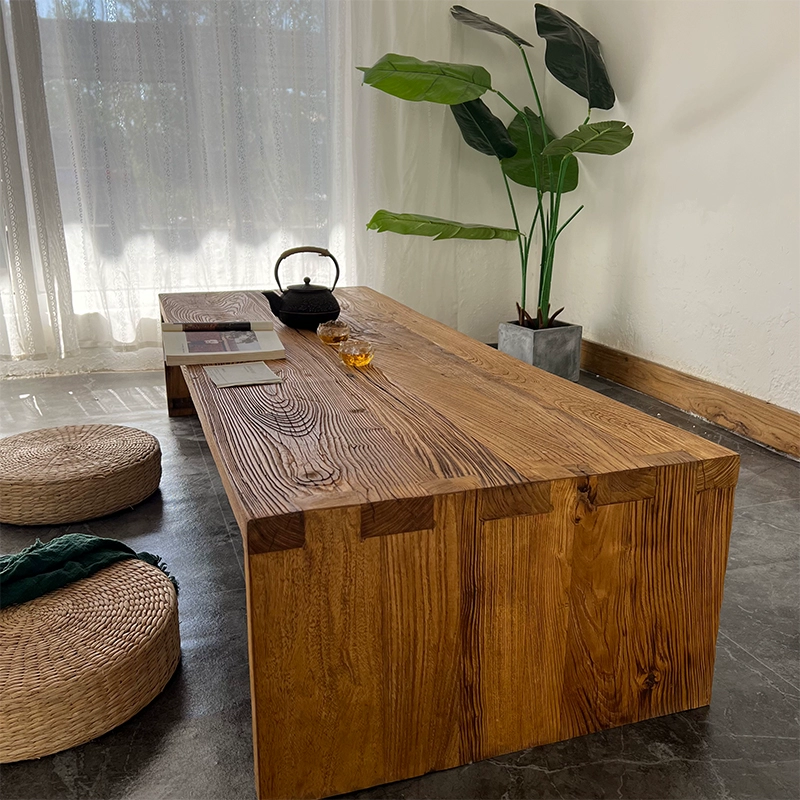 Handcrafted Solid Wood Table — Rustic Farmhouse Center Table with Extra-Long Plank Top for Living Room