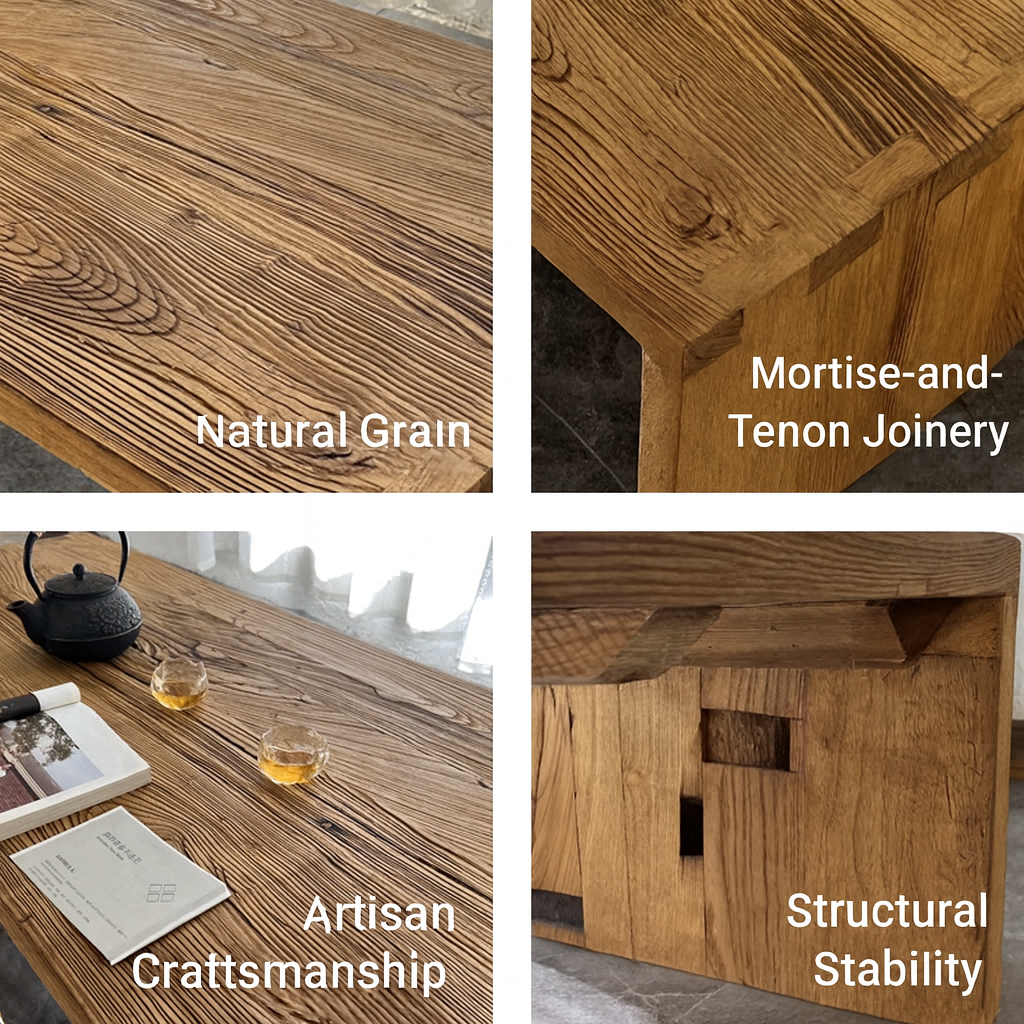 Handcrafted Solid Wood Table — Rustic Farmhouse Center Table with Extra-Long Plank Top for Living Room
