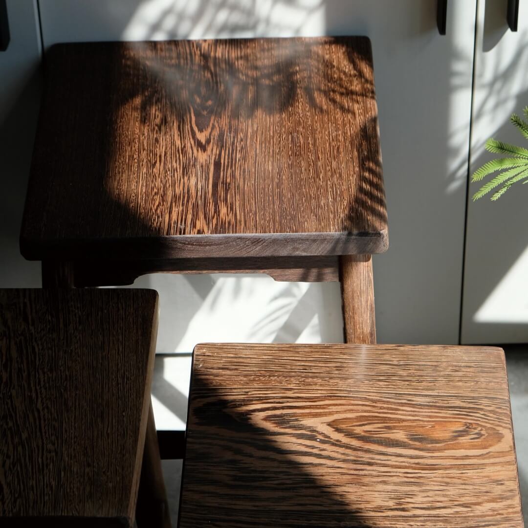 Handcrafted Wenge Wood Square Stool Set, Step Stool, Handcrafted Wooden Meditation Stool