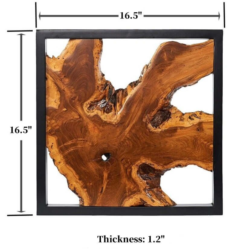 Set of 2 Rustic Teak Wood Wall Art – Natural Live Edge Framed Wall Decor
