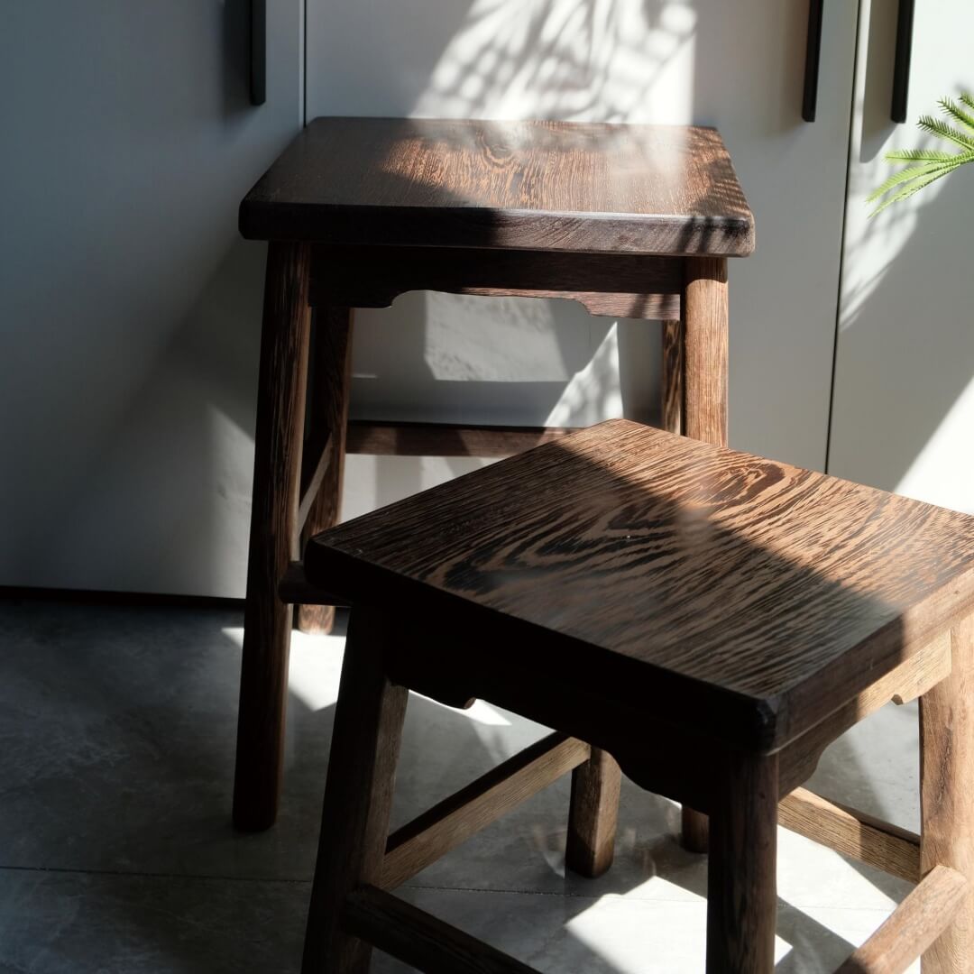 Handcrafted Wenge Wood Square Stool Set, Step Stool, Handcrafted Wooden Meditation Stool