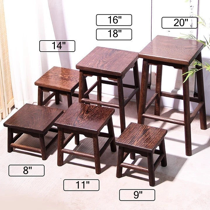 Handcrafted Wenge Wood Square Stool Set, Step Stool, Handcrafted Wooden Meditation Stool