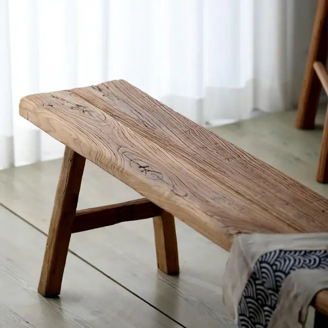 Rustic Reclaimed Elm Solid Wood Bench