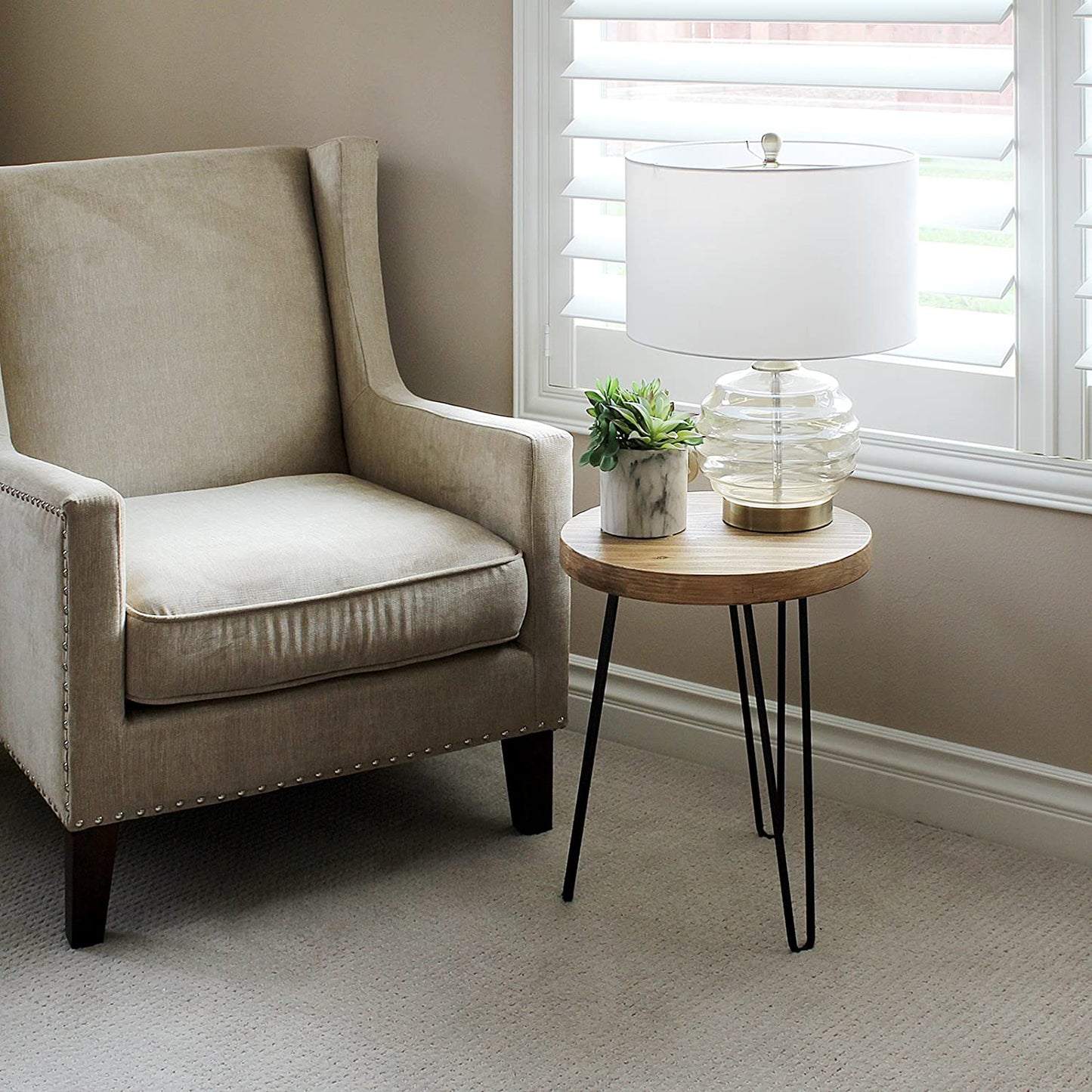 Rustic Round Old Elm Wood End Table
