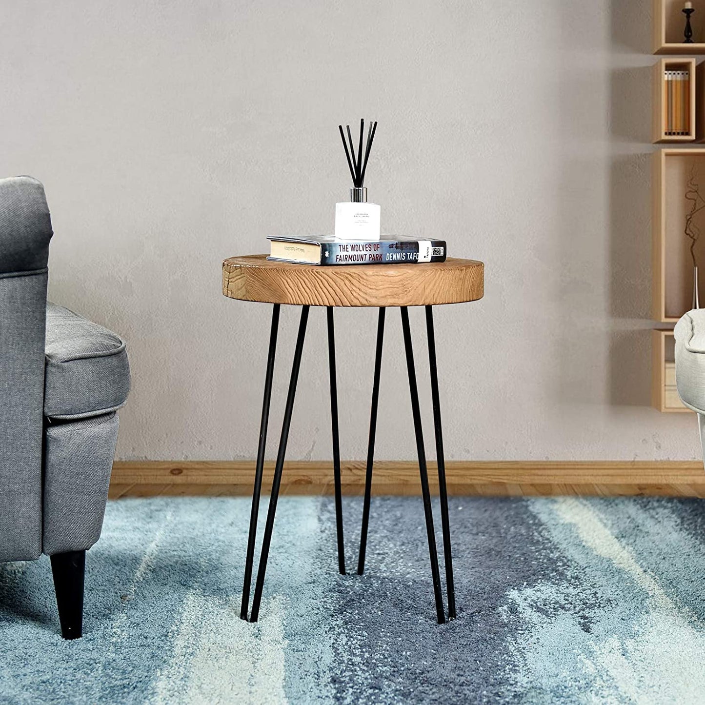 Rustic Round Old Elm Wood End Table