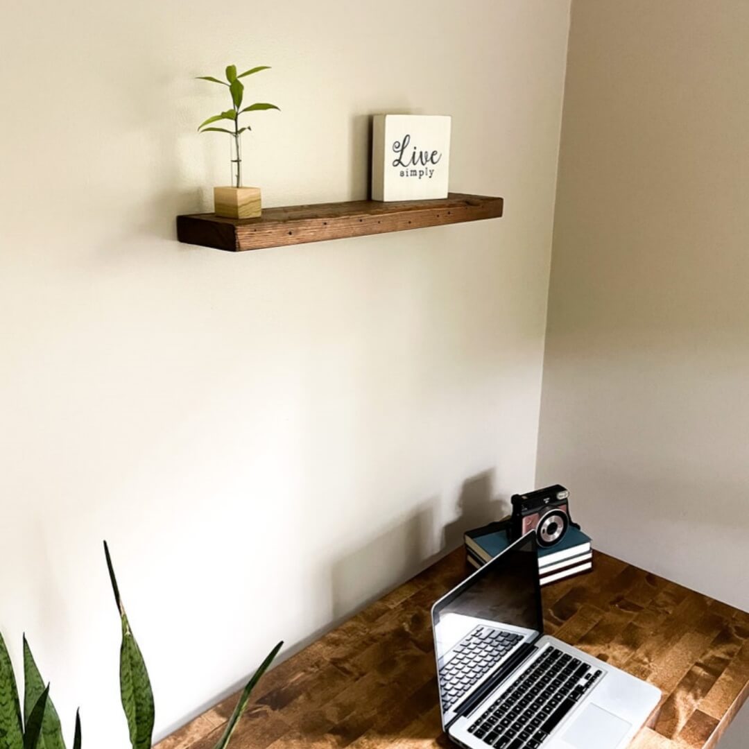 Rustic Reclaimed Elm Floating Shelf – Handmade Solid Wood Wall Shelf