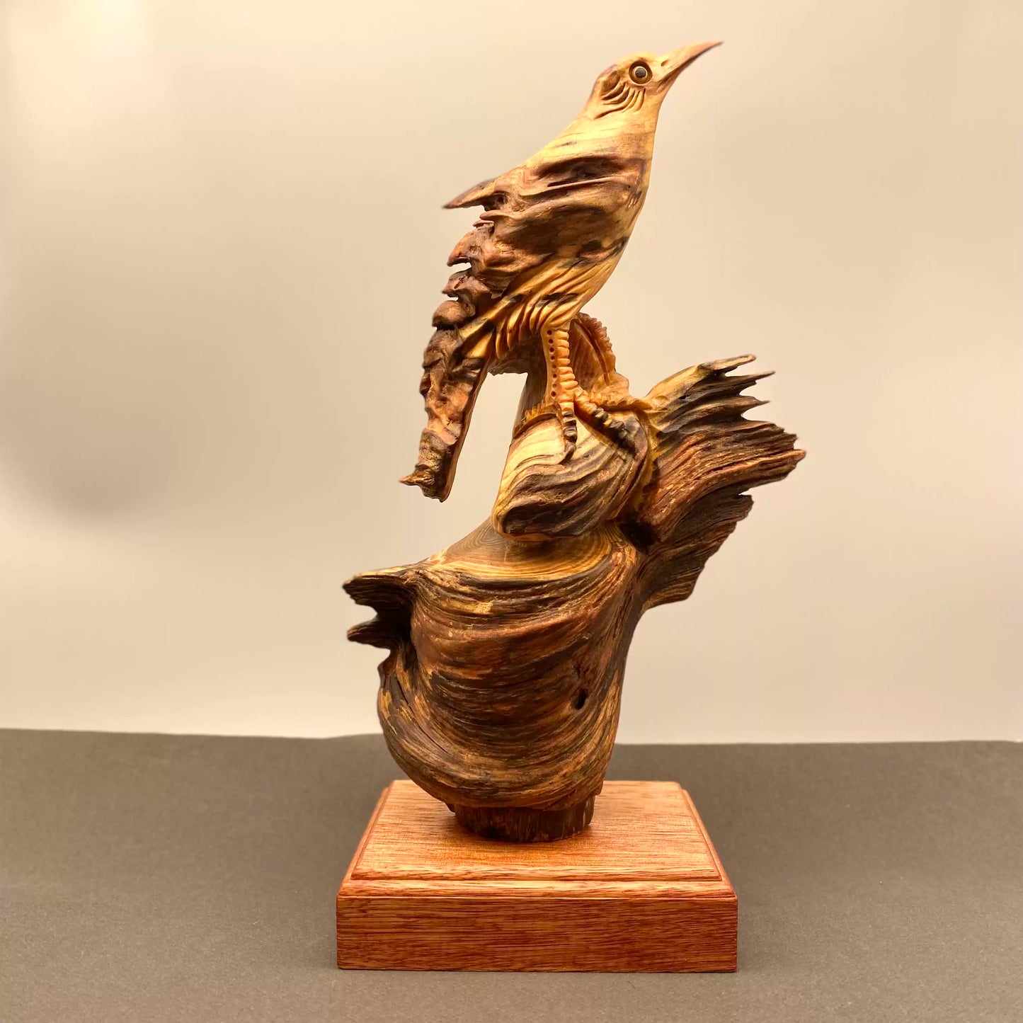 Hand-Carved Erosion Wood Bird Sculpture