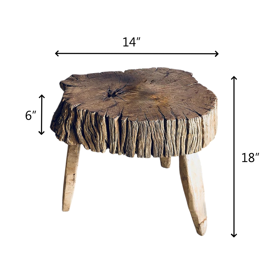 Live Edge Vintage Elm Wood Stump Side Table