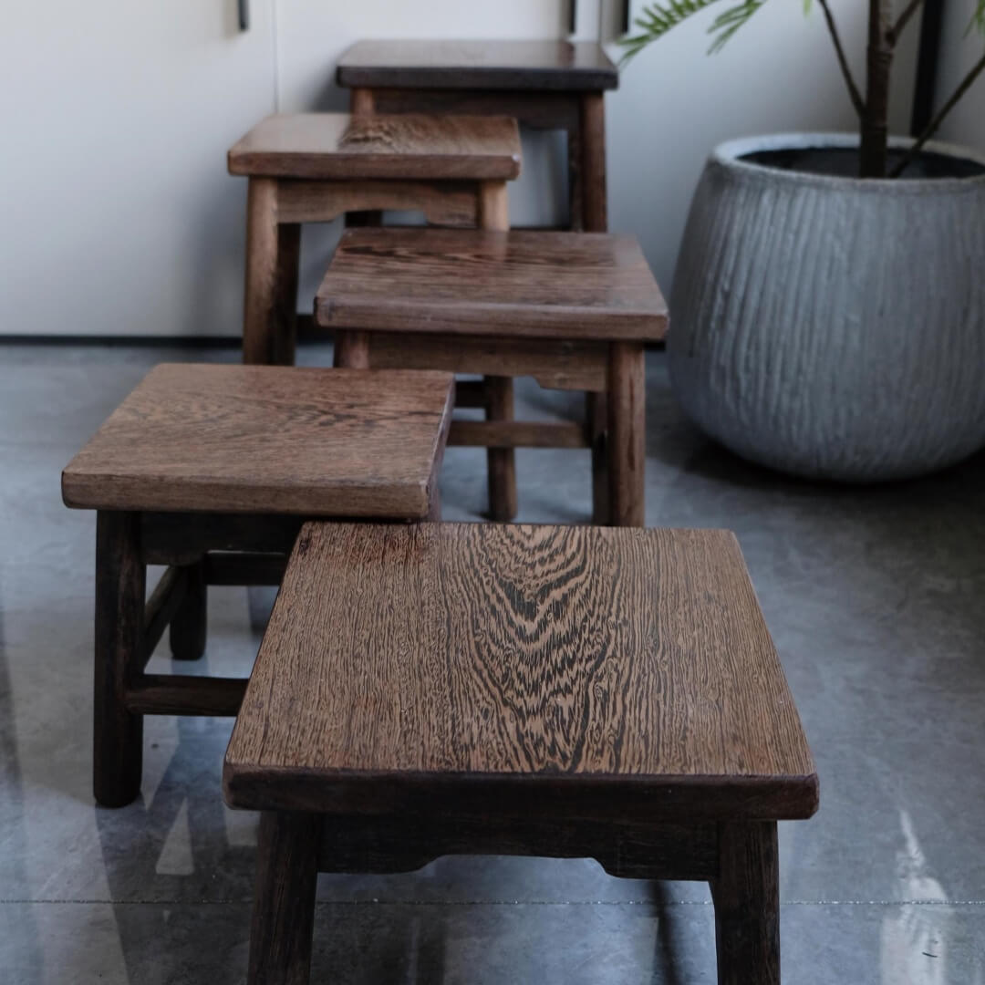 Handcrafted Wenge Wood Square Stool Set, Step Stool, Handcrafted Wooden Meditation Stool