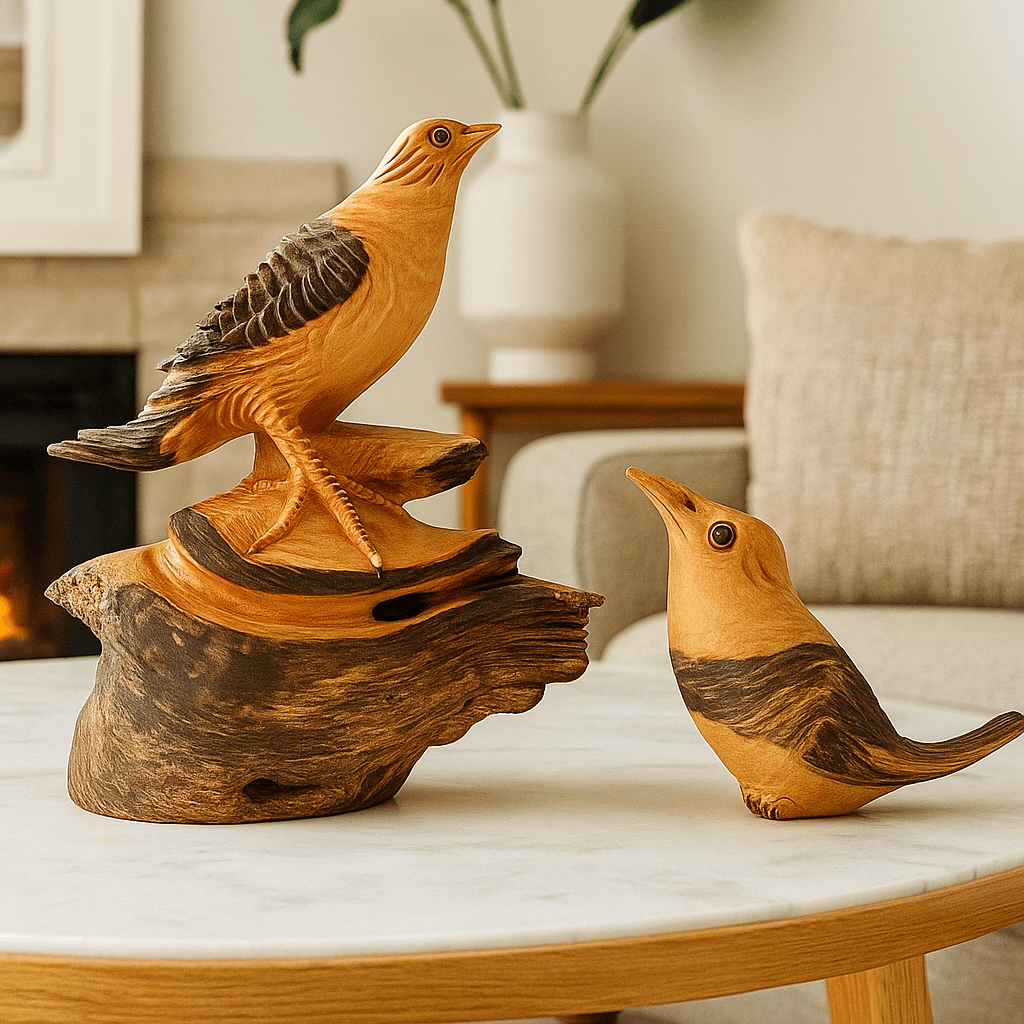 Hand-Carved Erosion Wood Bird Sculpture