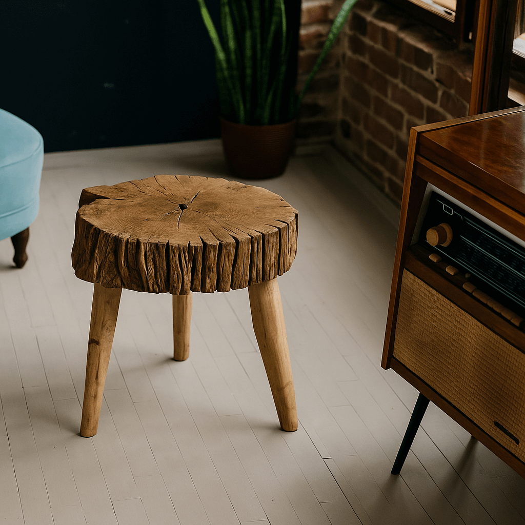 Live Edge Vintage Elm Wood Stump Side Table