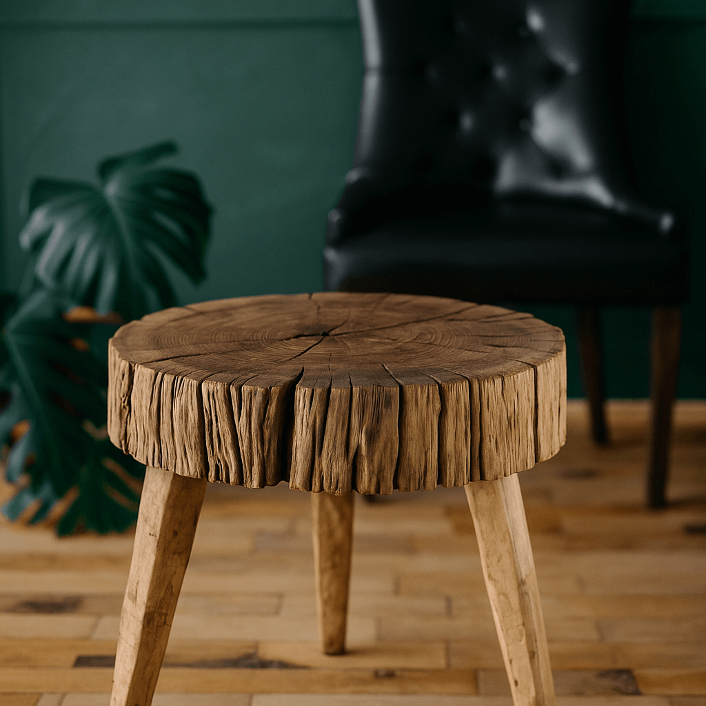 Live Edge Vintage Elm Wood Stump Side Table
