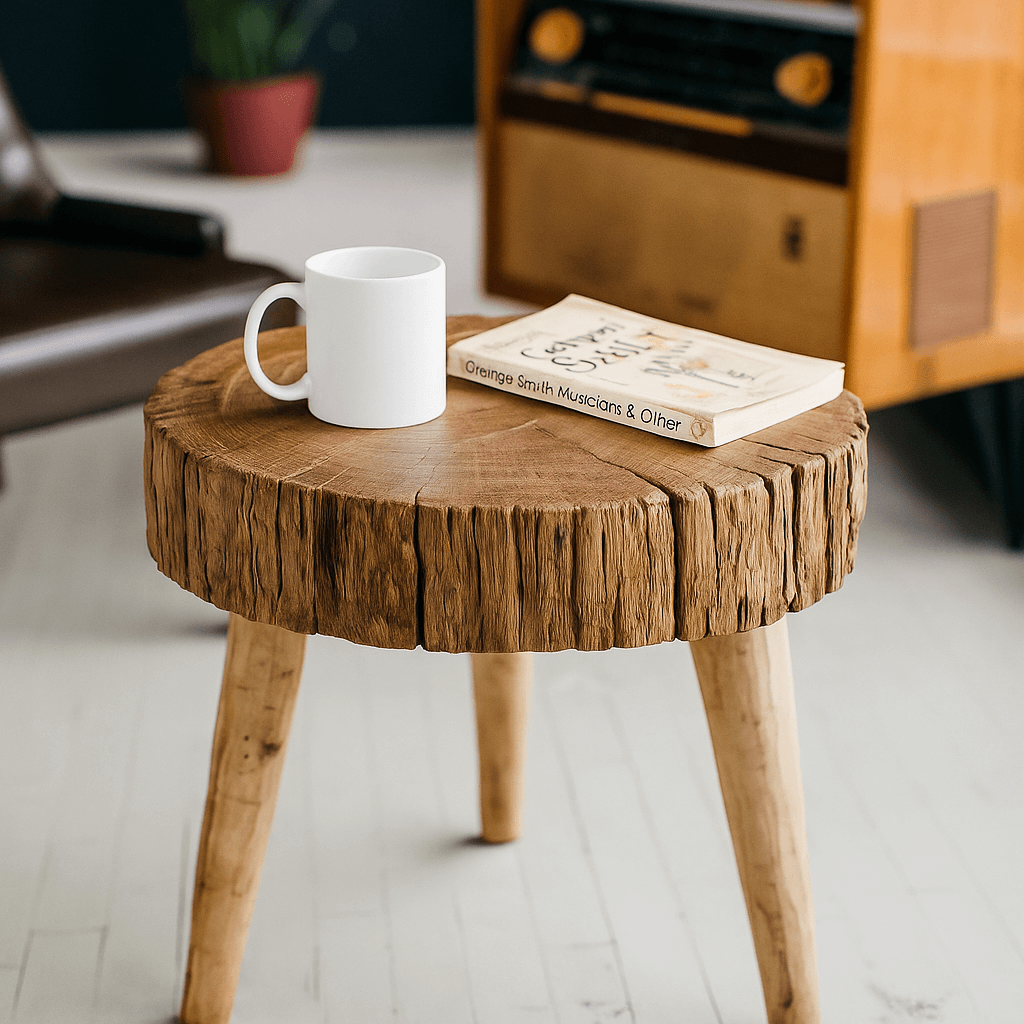Live Edge Vintage Elm Wood Stump Side Table