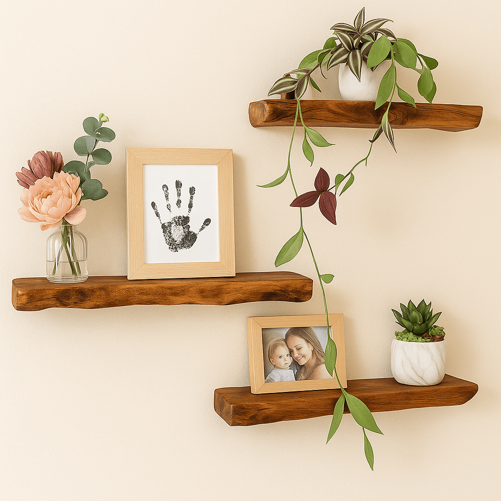 Live Edge Solid Wood Floating Shelf