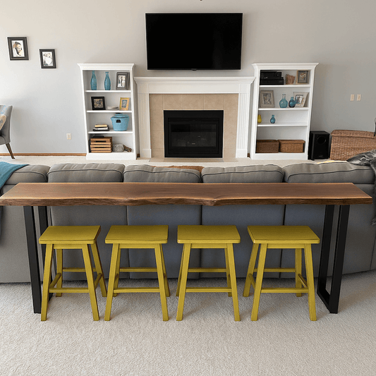 Live Edge Solid Wood Sofa Bar Table – Custom Single Slab Couch Table