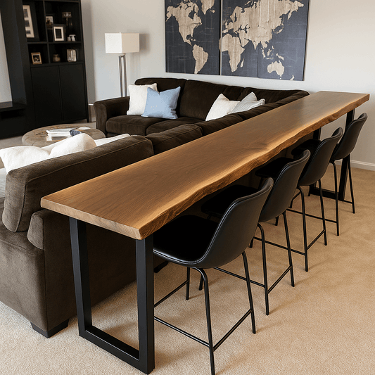 Live Edge Solid Wood Sofa Bar Table – Custom Single Slab Couch Table