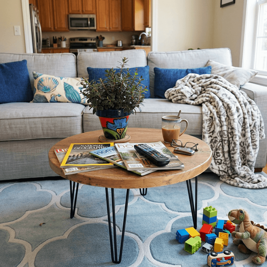 Rustic Round Old Elm Wood Coffee Table