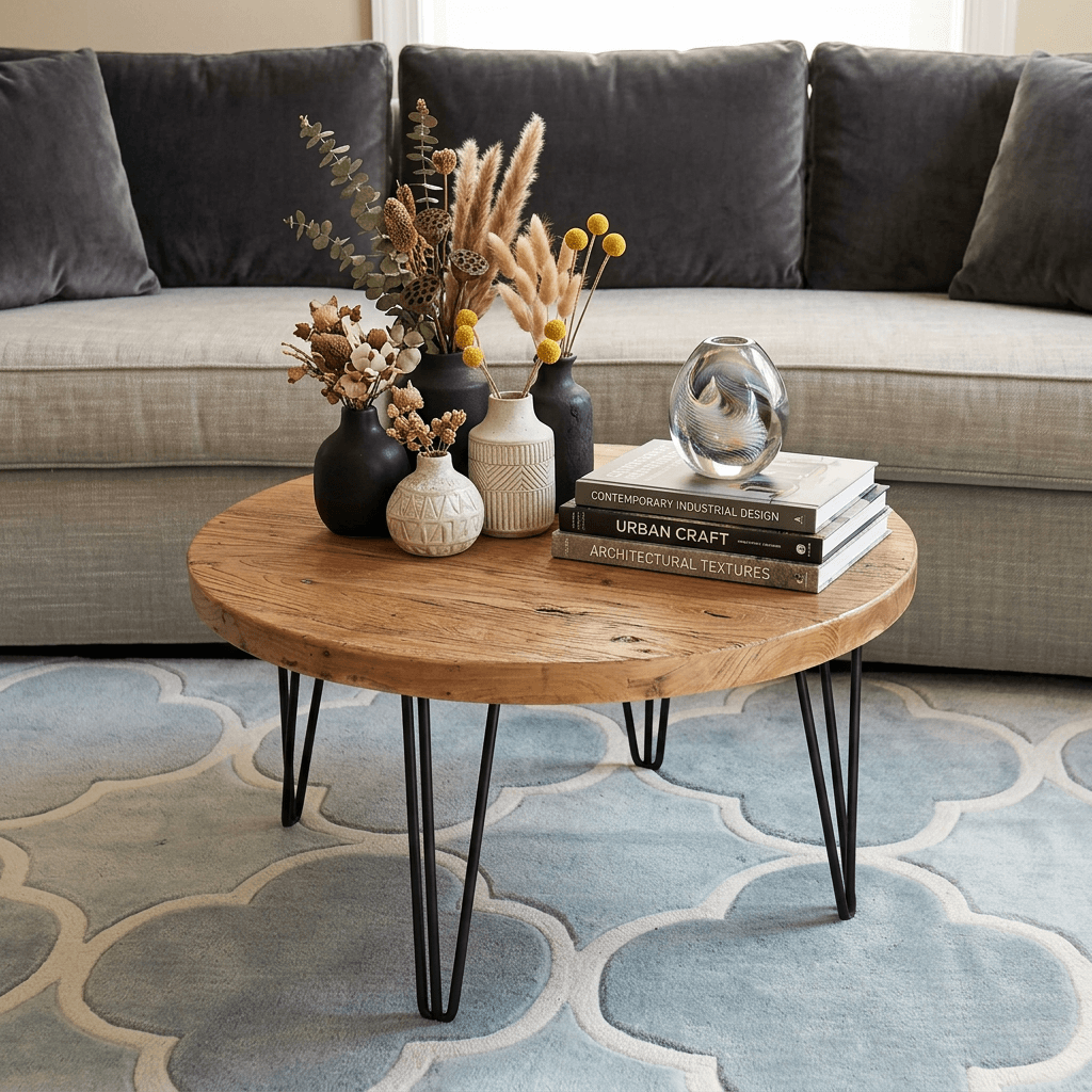 Rustic Round Old Elm Wood Coffee Table