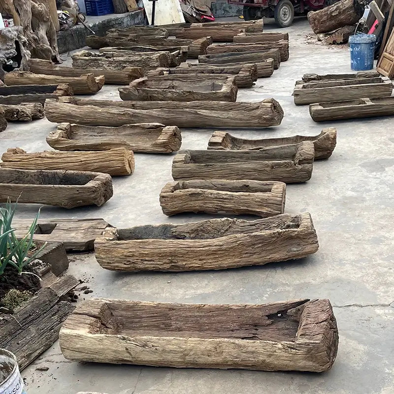 Rustic Natural Wood Trough Planter – Large Driftwood Log Succulent Holder