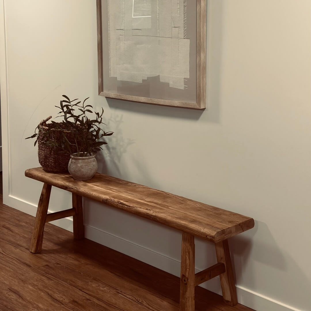 Rustic Reclaimed Elm Solid Wood Bench