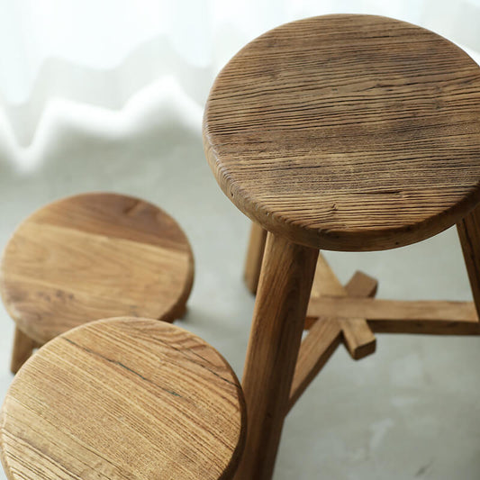 Handcrafted Solid Elm Wood Stool – Natural Weathered Wooden Stool