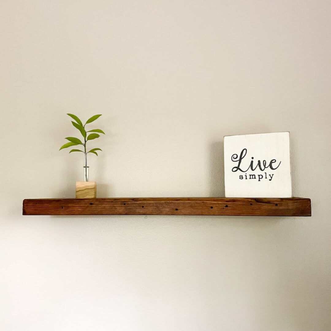Rustic Reclaimed Elm Floating Shelf – Handmade Solid Wood Wall Shelf