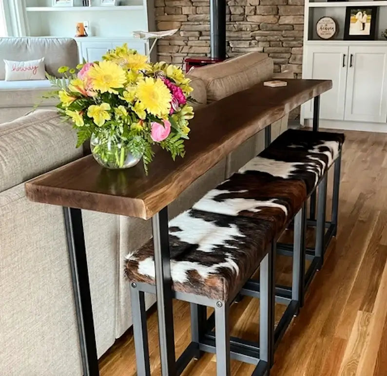 Live Edge Solid Wood Sofa Bar Table – Custom Single Slab Couch Table