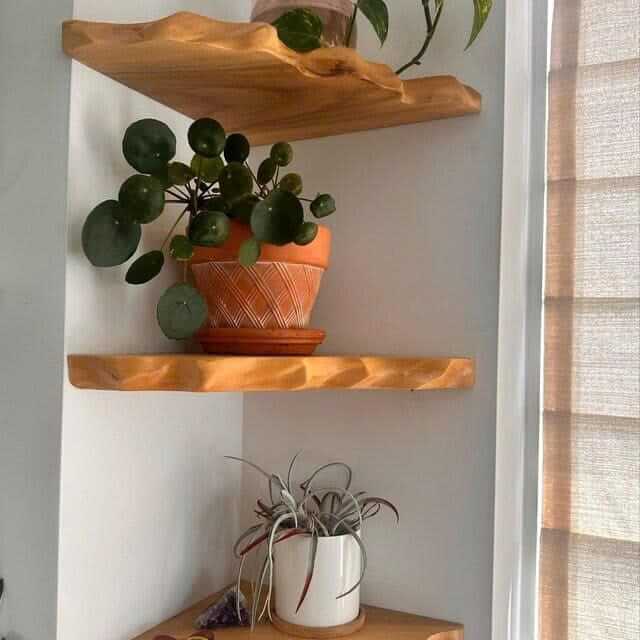 Handcrafted Live Edge Corner Floating Shelves – Natural Solid Wood Rustic Wall Storage