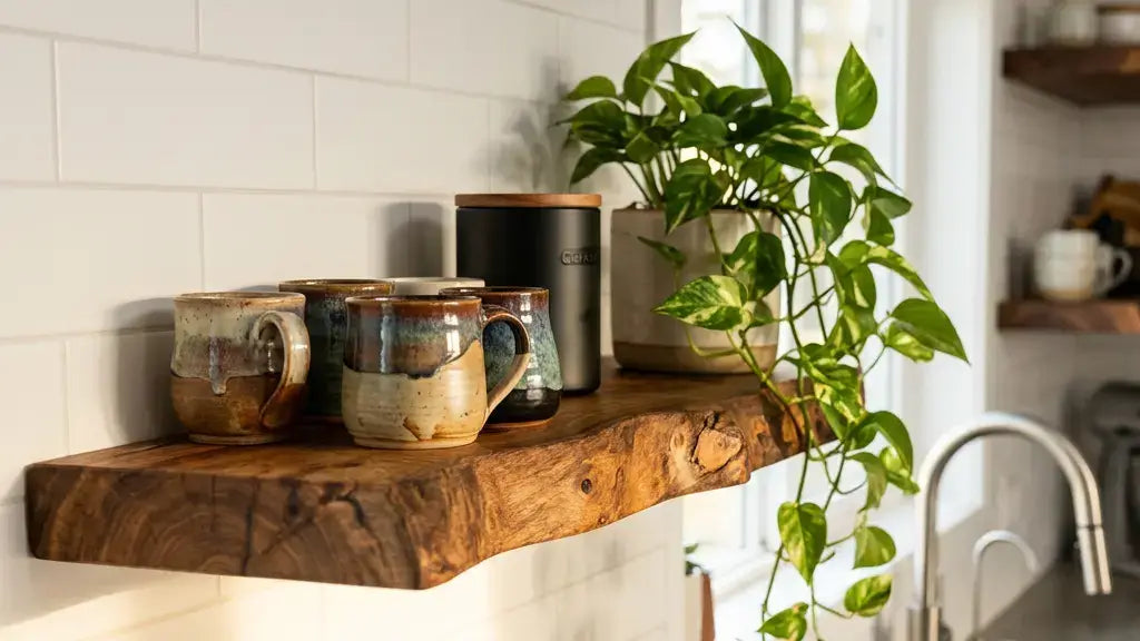 Elevate Your Bare Walls with Live Edge Shelving