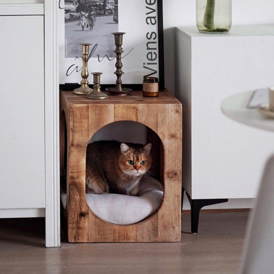 Pet-Friendly Reclaimed Wood Coffee Table with Hidden Cat Hideaway