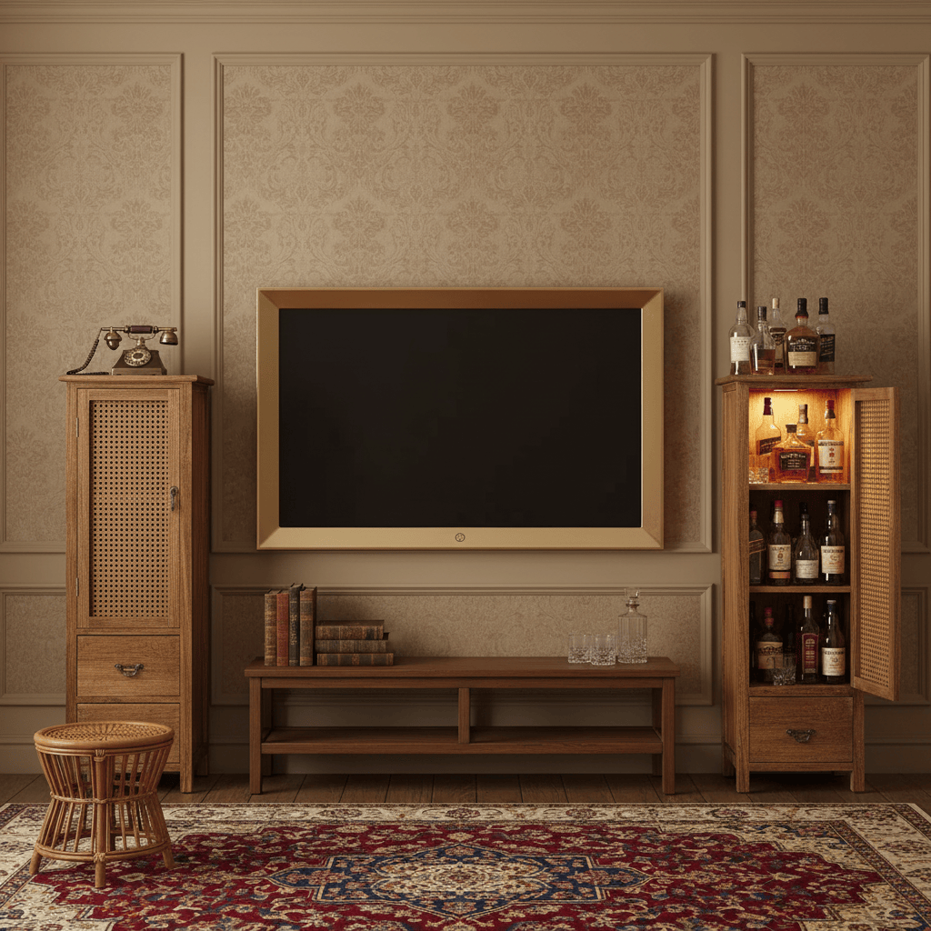 Handmade Solid Wood Rattan-Door Narrow Storage Cabinet with Drawers — Slim Farmhouse Accent Cabinet for Living Room & Small Spaces
