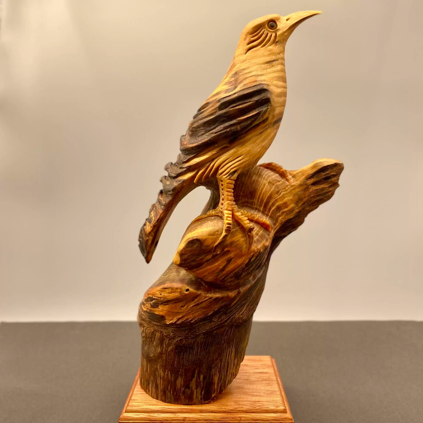 Hand-Carved Erosion Wood Bird Sculpture