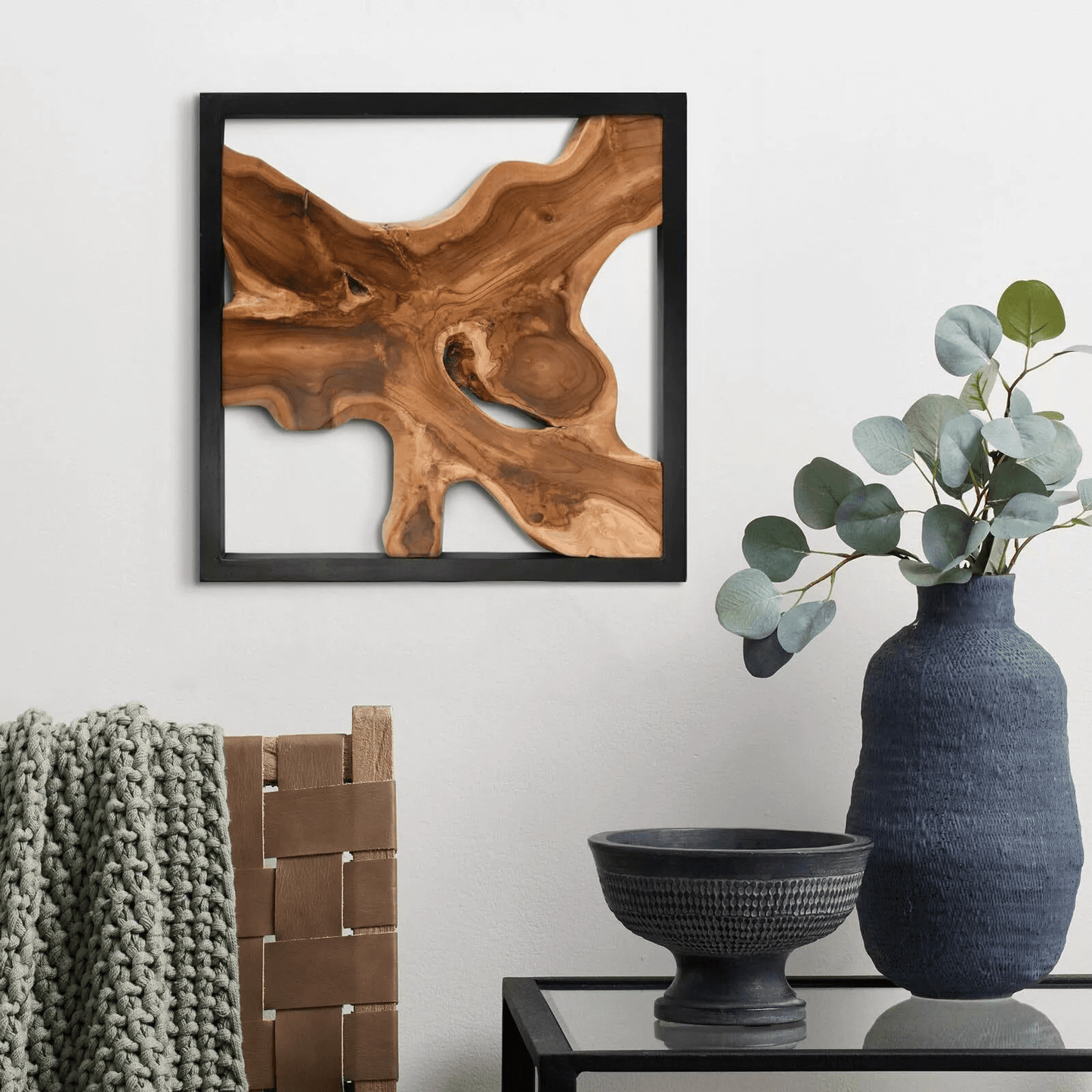 Set of 2 Rustic Teak Wood Wall Art – Natural Live Edge Framed Wall Decor
