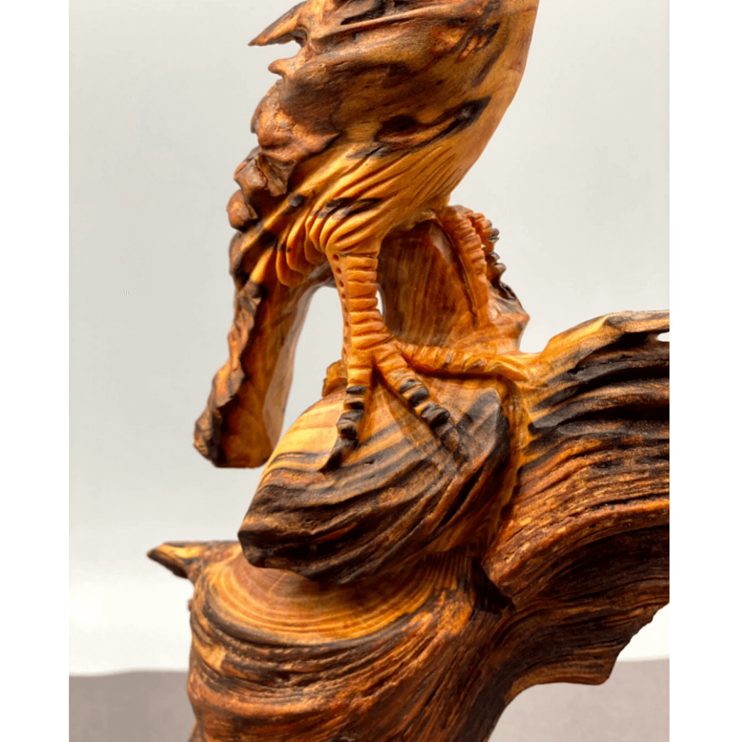Hand-Carved Erosion Wood Bird Sculpture