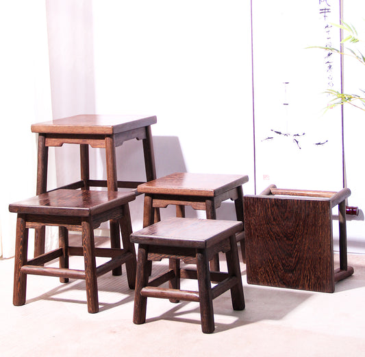 Handcrafted Wenge Wood Square Stool Set, Step Stool, Handcrafted Wooden Meditation Stool