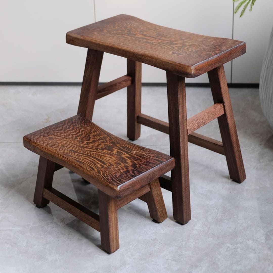 Vintage Wenge Wood Step Stool - Handcrafted Wooden Footrest