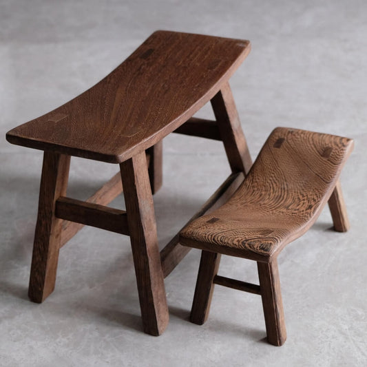 Vintage Black Walnut Wooden Step Stool & Child’s Footstool