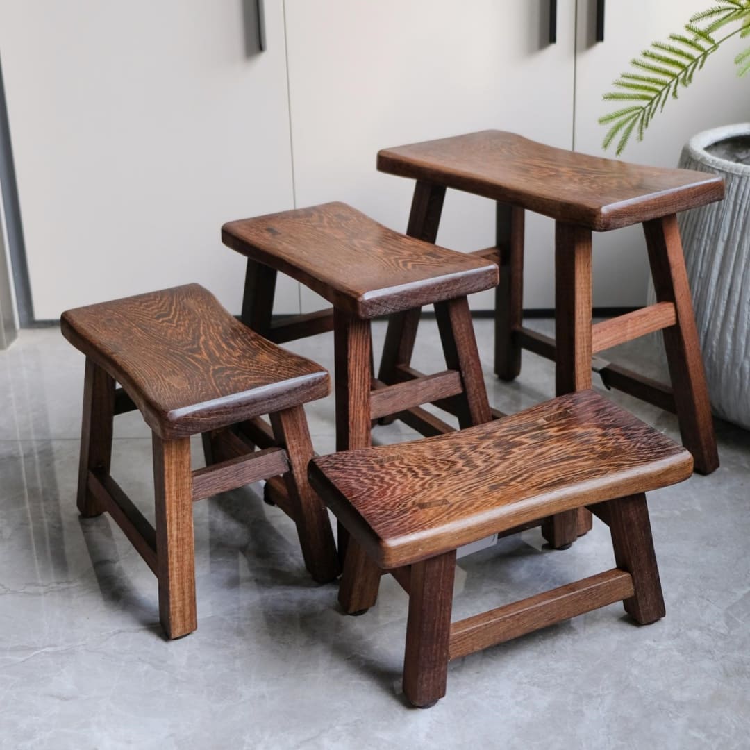 Vintage Wenge Wood Step Stool - Handcrafted Wooden Footrest