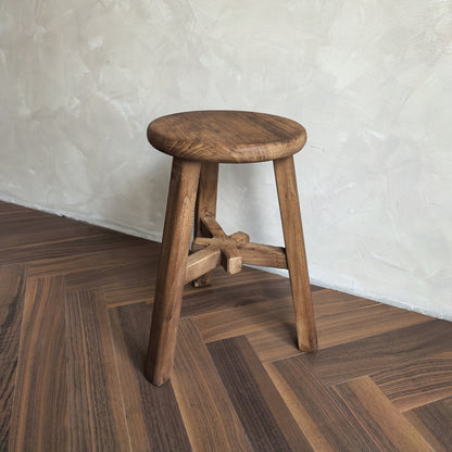 Handcrafted Solid Elm Wood Stool – Natural Weathered Wooden Stool