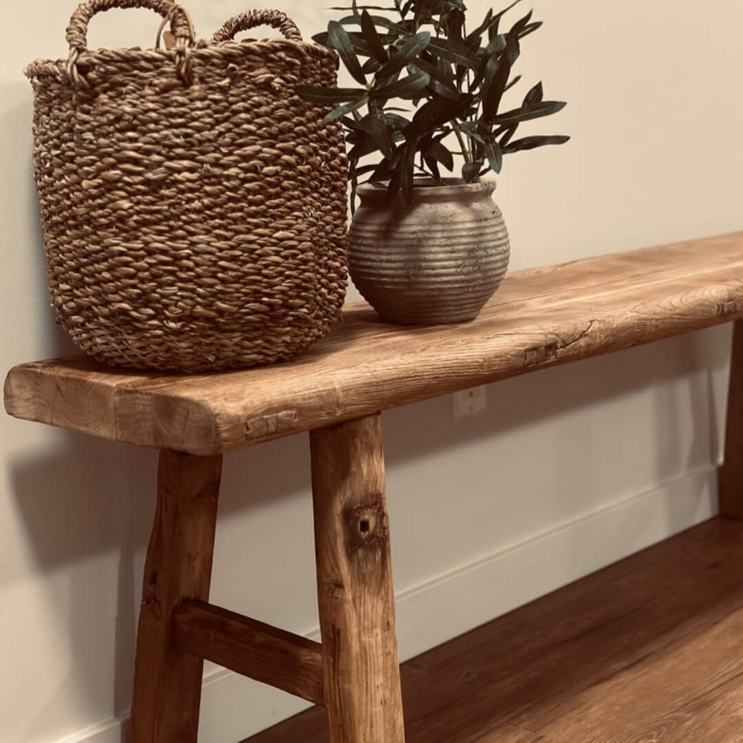 Rustic Reclaimed Elm Solid Wood Bench