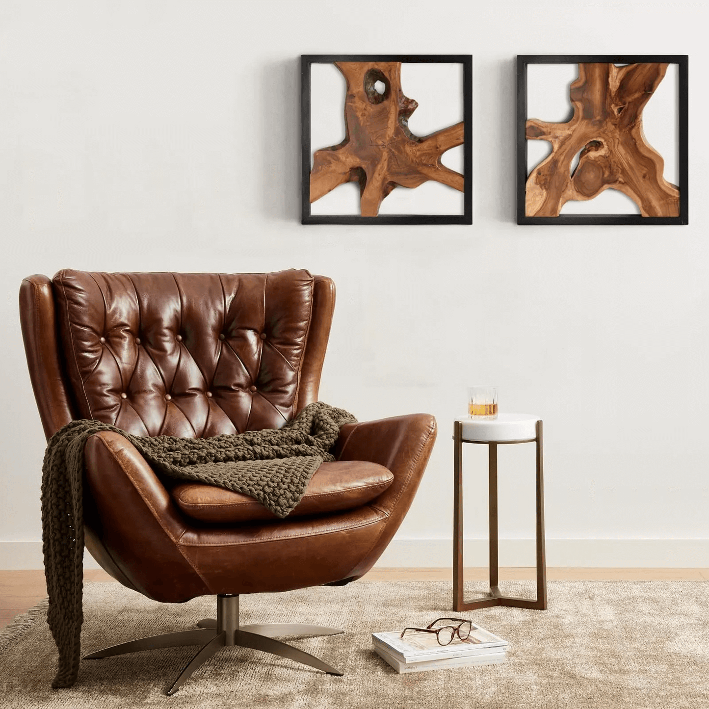 Set of 2 Rustic Teak Wood Wall Art – Natural Live Edge Framed Wall Decor