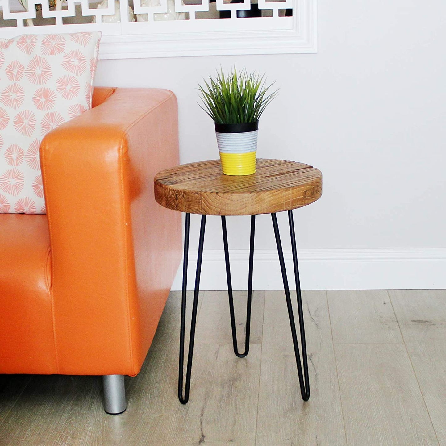 Rustic Round Old Elm Wood End Table