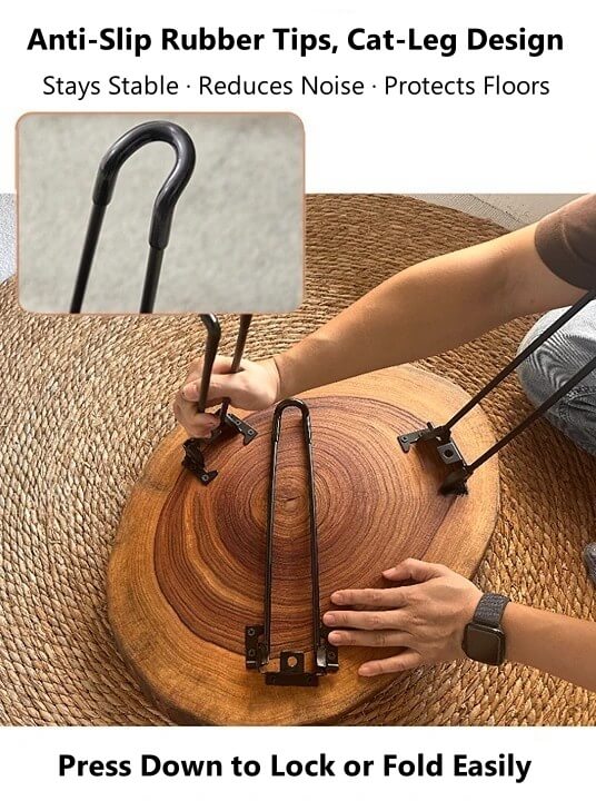 Handcrafted Live Edge Camphor Wood Coffee Table with Foldable Hairpin Legs